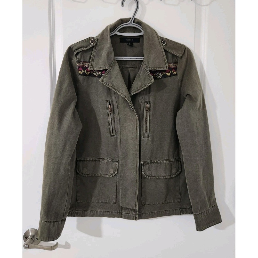 Forever 21 Women's Utility Military‎ Style Jacket Green Button Pockets Size M